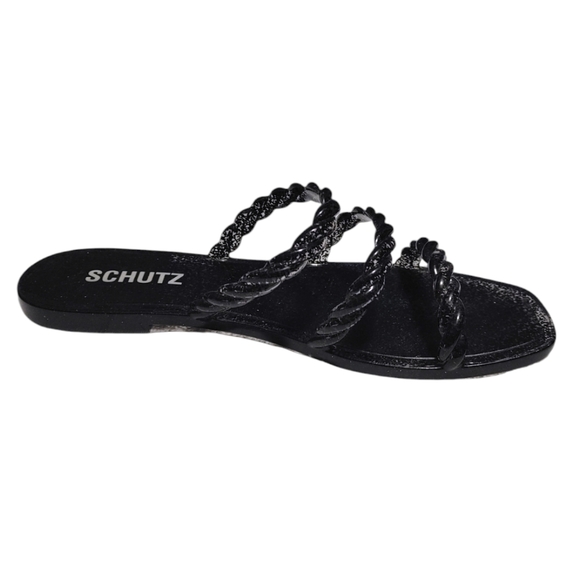 Schutz Black Glitter Square Toe Strappy Jelly Sandals Women's Size 6/7 - Picture 4 of 11
